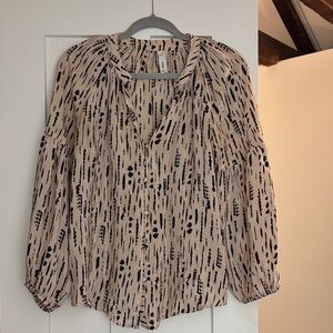 Women's Mango Black and Cream Patterned Top